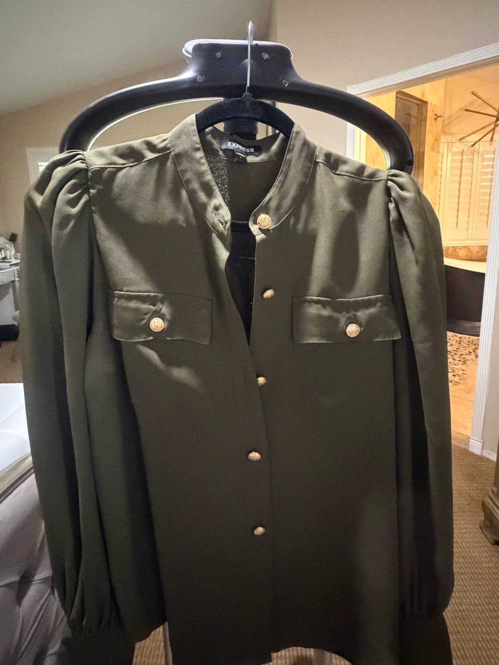 Express Olive Green Military-Style Blazer with Gold Buttons